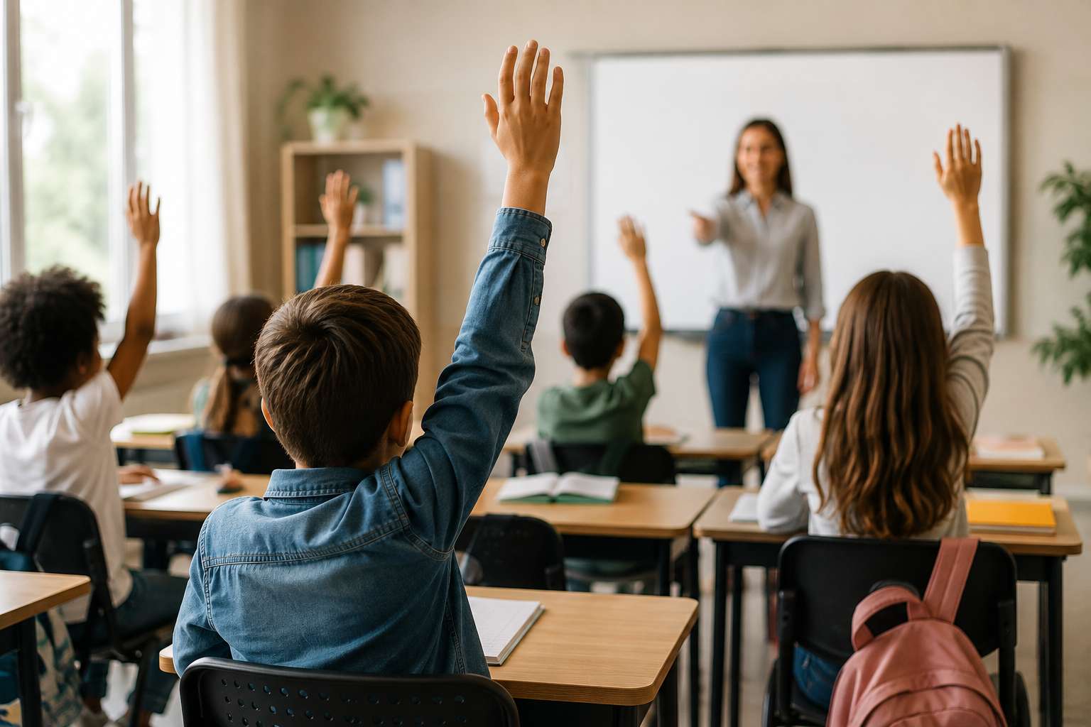 Sala de aula em que é aplicado uma metodologia de aula que torna o ensino mais participativo