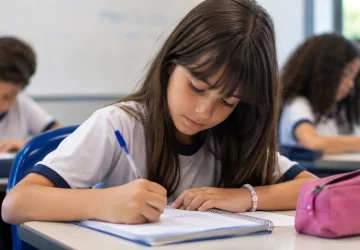 Aluna participado de uma aula que valoriza as competências socioemocionais BNCC
