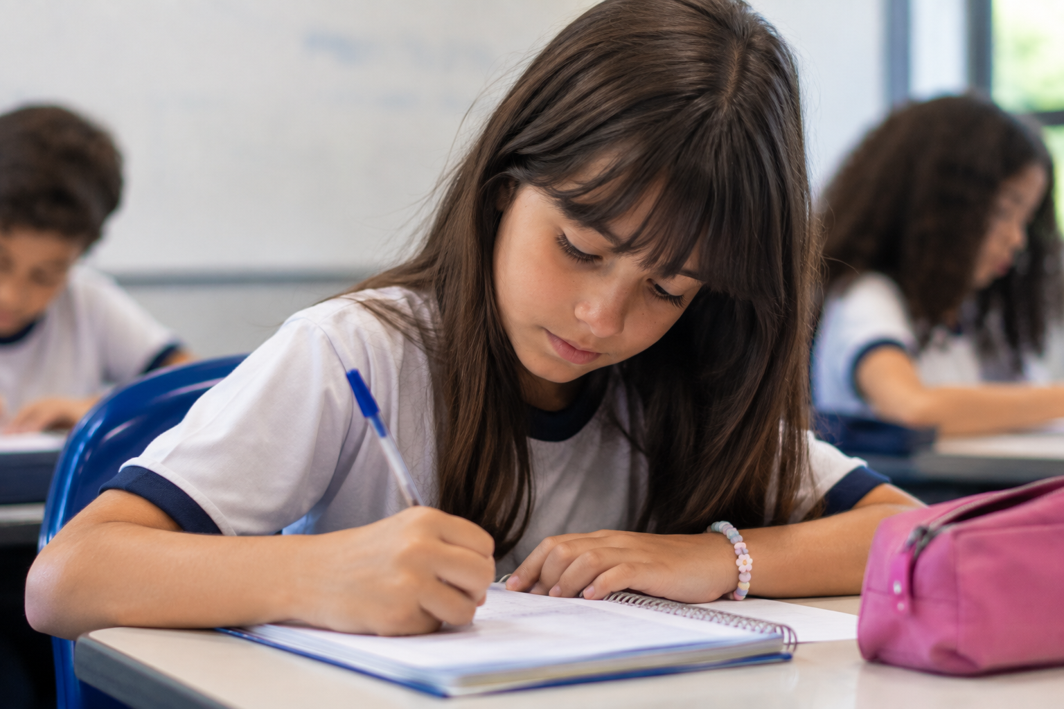 Aluna participado de uma aula que valoriza as competências socioemocionais BNCC